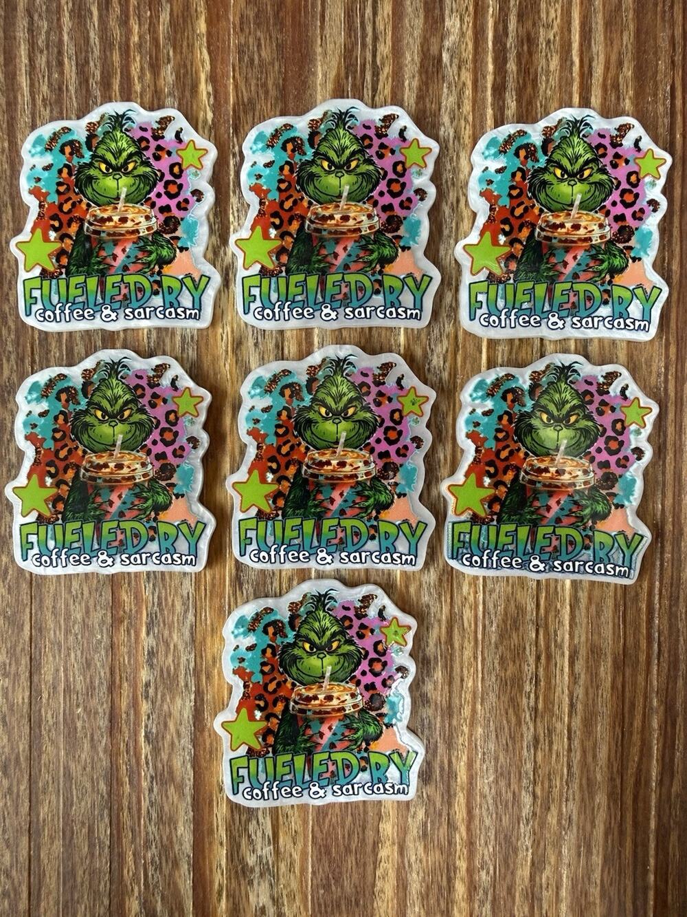 7 Pc Grinch - Fueled By Coffee And Sarcasm Acrylic Flatbacks